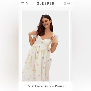 Sleeper Picnic Linen Dress in Pansies XS NWOT